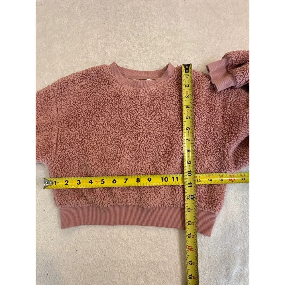 H&M Girls Dusty Rose Pink Teddy Fleece Cropped‎ Sweatshirt Size 8-10Y